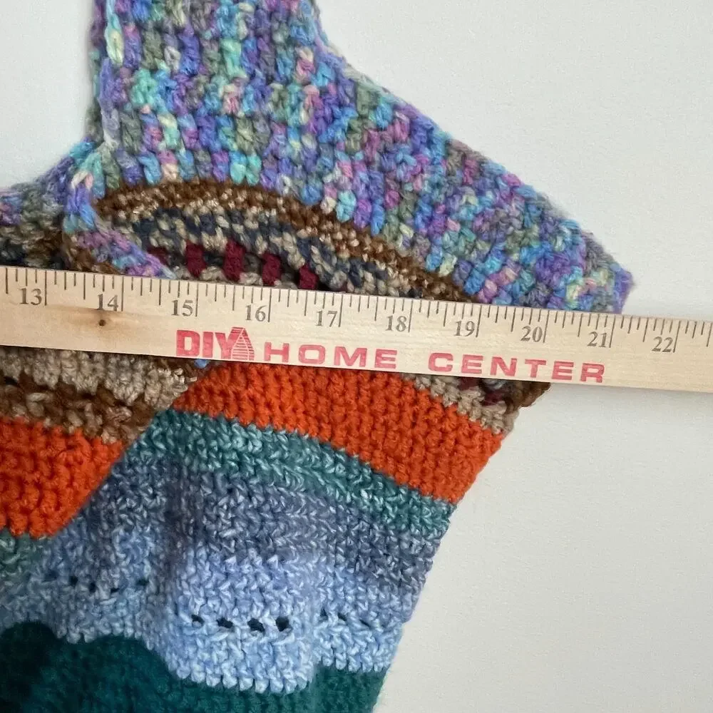 Handmade Crochet Knit‎ Stripe Patchwork Shoulder Bag Boho Cottage Fairy Y2K